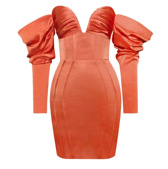 Miss Circle Dresses Zoya Orange Puff Sleeve Corset Satin Dress